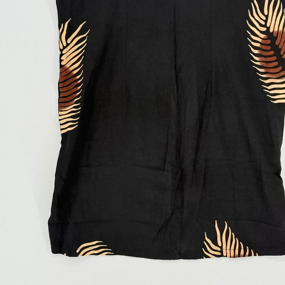 Hilo Hattie Island Collections Palm Leaf Shift Dress Womens XL Black Tan Resort